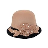 Importiert GOOFFY Frauen-Woll-Cloche-Hüte mit Perlen und Blumen Retro gefilzte Fedoras-Hut-Winter-Herbst-warme Kirchen-Hüte Hüte (Color : Blu, Size : One Size)