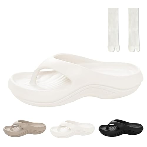 Pillow Arch Support Flip Flops Women with Socks,Wide Width Orthopedic Recovery Non Slip Soft Summer Platform Sandals