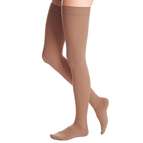 Image of duomed Advantage 20-30 mmHg Thigh with Beaded top Band Standard Closed Toe Almond Medium