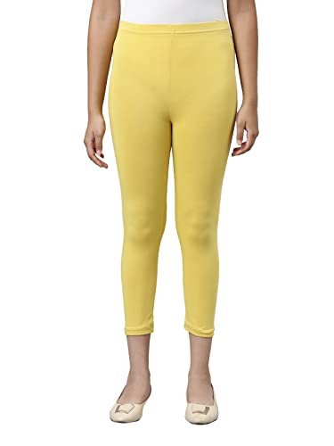 Image of GO COLORS Girls Solid Mid Rise Slim Fit Cropped Leggings