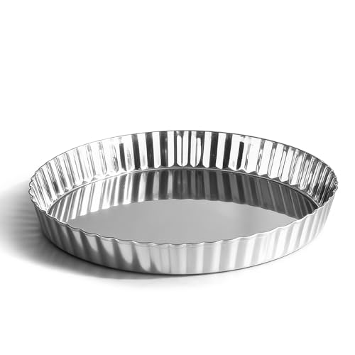 TeamFar Tart Pan 9.5 Inch Stainless Steel Round Tart Pie Pan 1PC