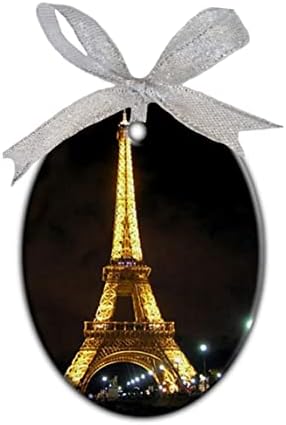 Eiffel Tower at Night Paris France Custom Personalized Porcelain Oval Christmas Ornament Hanging Gift