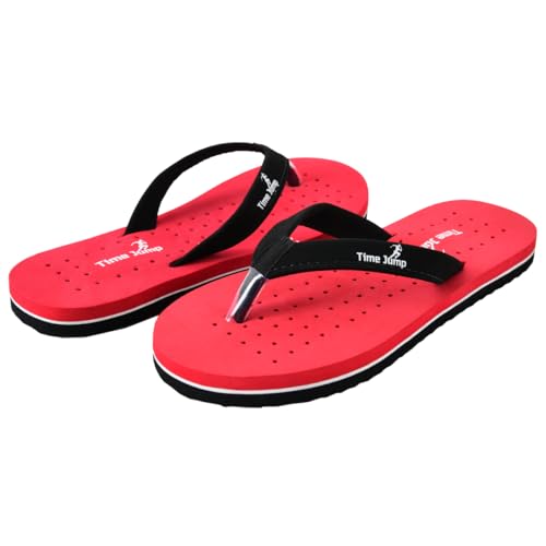 Image of Perforated Flip Flops, Burgundy with Black Straps, Casual Beach Sandals