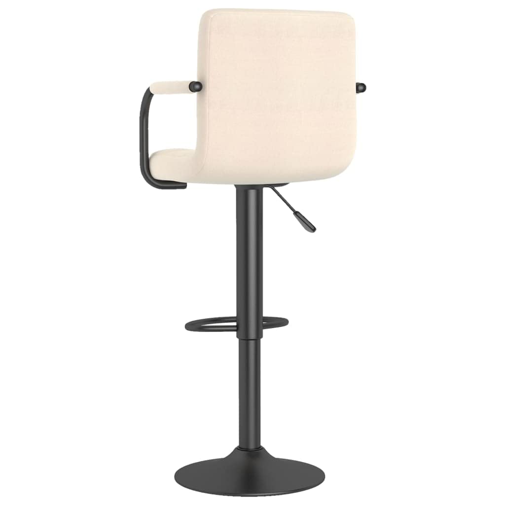 Taboret barowy kremowy materiał z podnóżkiem i oparciem, regulacja wysokości i obracany o 360 stopni, stal malowana proszkowo, 48 x 47 x 90-111 cm, idealny do ladu, kuchni, jadalni, salonu