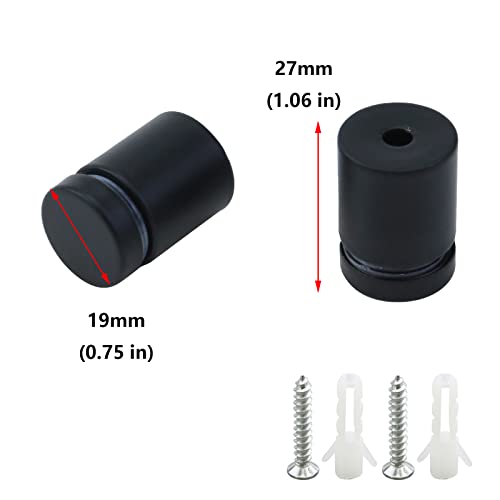 Image of Antrader Glass Standoff,12-Pack Wall Mount Standoff Holder Screws,3 /4 inch x 1 inch | Matte Black Stainless Steel Advertise Fixing Pin Sign Mounting Hardware,Clear Rubber Gasket Anti-Scratch Protection