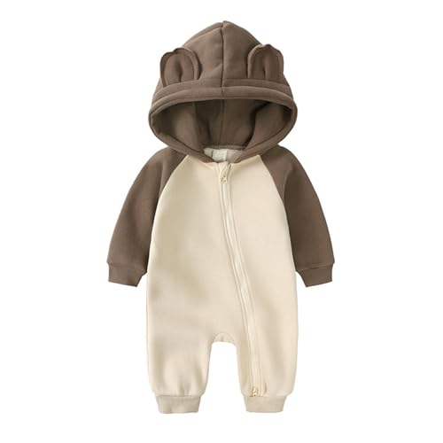 Vêtements pour bébé pour filles et garçons, combinaison de neige avec oreilles d'ours, combinaison à capuche, bloc de couleurs, fermeture éclair, manteau d'hiver,...