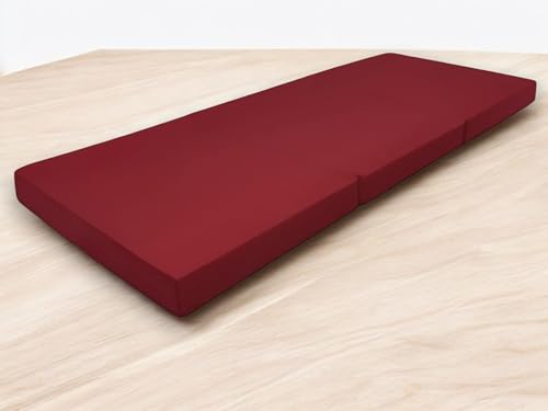 Image of ATOOTFUSION Maroon Colored 3 Fold Tri Folding Medium Hard EPE Foam 2 Inch Thickness Floor Light Weight Foldable Movable Cot Mattress, Bed Mattress for Travel, Picnic, Yoga Mat (72X35X2 Inches)