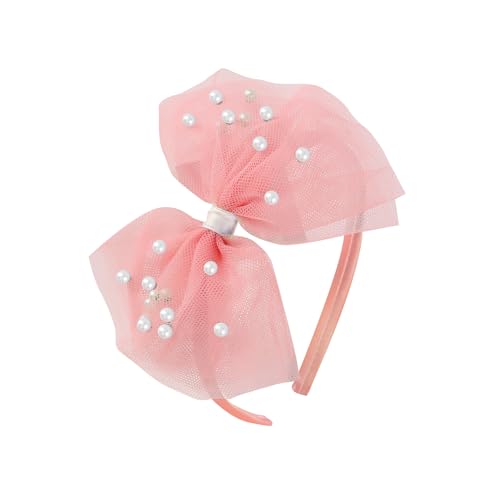 AMYDECOR Pearl Headbands Hair Accessories for Toddler Girls - Elegant Lace Veil Headbands for Birthday, Wedding, Halloween, Thanksgiving, and Christmas Occasions-Pink