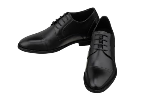 Image of TOTO Men's Invisible Height Increasing Elevator Shoes - Black Premium Leather Lace-up Micro-Perforated Formal Derby Oxfords - 2.8 Inches Taller - K9277- Size 6 D(M) US