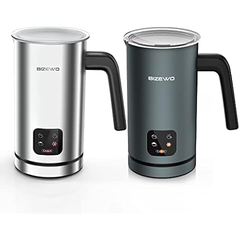 BIZEWO 4 IN 1 Coffee Frother (2-Pack), Blue+ Stainless Steel, Hot/Cold Foam Maker with Touch Screen, Foamer for Coffee, Latte, Hot Chocolates Cover