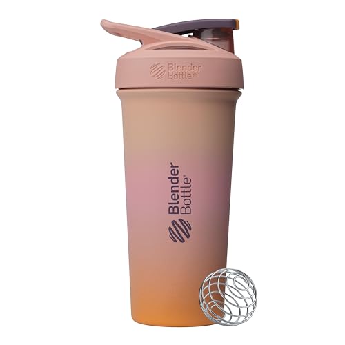 Image of BlenderBottle Sport Sleek Shaker Cup Insulated Stainless Steel Water Bottle with Wire Whisk, 25-Ounce, Sunrise (Pink /Orange)