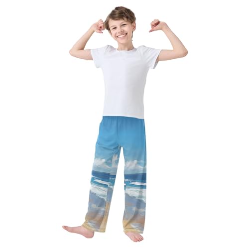 Boys' Pants Oil Painting Bright Beach Long Bottoms Jogger Pants Elastic Waist Trousers with Pockets S-XL2