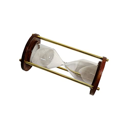 Sohrab Nauticals Wooden Brass Hourglass 10 Minute Sand Timer Sandglass Clock Timer With Sparkling White Sand For Home, Kitchen And Office Table Desk | Size- 6 Inch #TOP3