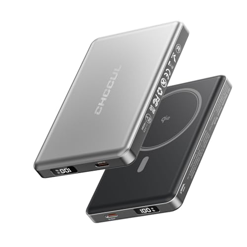 (CCC Certified) CHCCUL Qi2 Magnetic Power Bank 15W Fast Charging Wireless Battery Pack Slim 10000mAh Magnetic Portable Charger with 20W USB-C for iPhone 17/16/15/14/13/12 Series (Titanium)