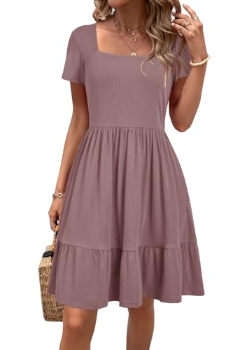 Image of Newshows Women's 2026 Summer Casual Square Neck Ruffle A Line Beach Vacation Sundress Work Business Dress with Pockets
