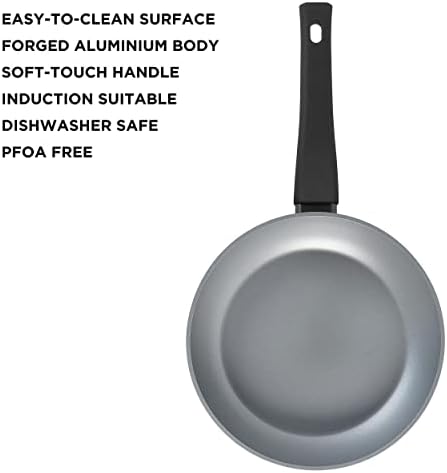 Russell Hobbs RH01698EU Pearlised Forged Aluminium Frying Pan, 24cm, Non-Stick Coating, Dishwasher Safe, Suitable for All Hob Types Including Induction, Use Little to No Oil, Matte Grey