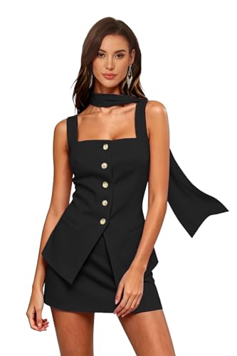 2 Piece Sets for Women Square Neck Summer Business Outfits