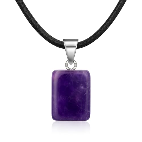 IDELUSH Colgantes de Cristal curativo de Amatista, Collar con Colgante de Piedras Preciosas Cubo, joyería de Chakras para Hombres y Mujeres Ideal Para Regalar