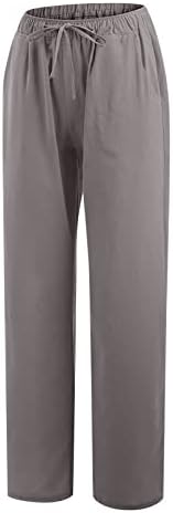 Womens Cotton Linen Pants 2026 Summer Casual Palazzo Pants Drawstring Wide Leg Vacation Beach Trousers with Pockets - 4