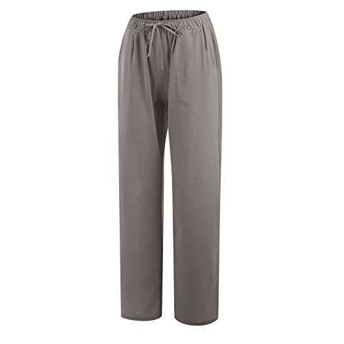 Linen Pants Women Summer Wide Leg Linen Pants Drawstring Elastic Waist Pants Casual Loose Fit Work Pants Linen Trouser4