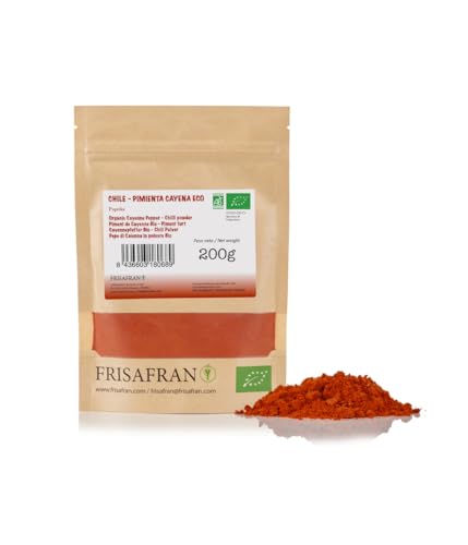 FRISAFRAN | Pimienta Cayena en polvo 200g | Pimienta cayena molida | Ecológica | sin aditivos | Estimula el tracto digestivo | cayena picante | Cayena molida | Origen ★ ESPAÑA