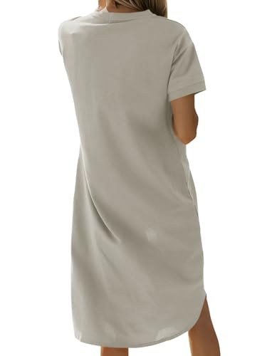 Image of Dyexces Summer Dress for Women Crew Neck Short Sleeve Solid Basic T-Shirts Casual Midi Dresses with Pocket
