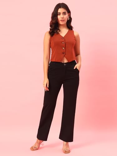 Image of Trend Arrest.ed Women's V-Neck Waistcoat | Button-Down Sleeveless Top | Premium Stretchable Lycra Formal & Casual Layer