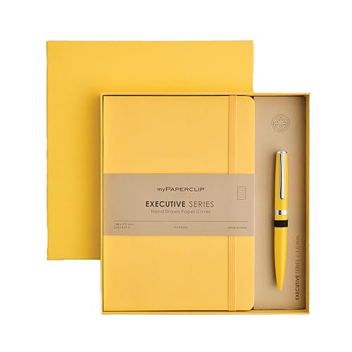 Image of myPAPERCLIP Executive Series A5 Diary & Pen Gift Set | Includes Classic Ball Pen & Softcover Notebook | 192 Pages, 80 GSM | Ideal Corporate, Office & Personal Gift | Yellow