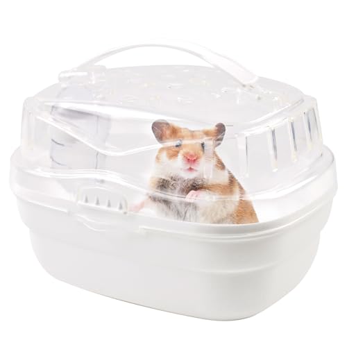 Hamster-Carrier-Cage-with-Water-BottlePortable-Hamsters-Travel-Cage-Plastic-Guinea-Pig-Carrying-Cases-Small-Animal-Carry-Cage-for-Dwarf-Hamsters-Chinchillas-Hedgehog-MouseWhite Hamster Carrier Cage with Water Bottle,Portable Hamsters Travel Cage Plastic Guinea Pig Carrying Cases Small Animal Carry Cage for Dwarf Hamsters Chinchillas Hedgehog Mouse(White) - Image 1