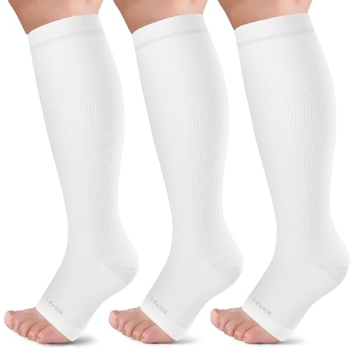 Image of LEVSOX Open Toe Compression Socks for Women & Men 20-30mmHg Toeless Sock Knee High Support Stockings for Circulation Nurses Pregnant Travel