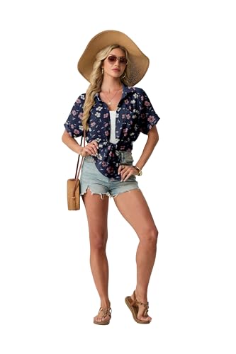 HiMONE Women’s Button Down Shirt Dress Casual Loose Short Sleeve Cover Up with Pocket Lightweight Beach Tunic Dress — view 6
