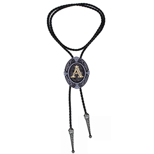 Btilasif Bolo Tie Native American Western Cowboy Alphabet Golden Initial Letter A To Z Leather Necktie Bola Tie For Men Women A #TOP3