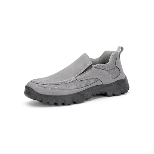 Mens Leather Lightweight Comfortable Walking Loafers Breathable Non-Slip Round Toe Slip on Casual Laceless Sneakers for Walking Working