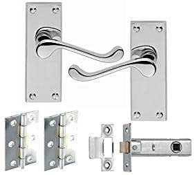 Golden Grace Polished Chrome Victorian Epsom Scroll Latch Door Handle Pair 168 X 40mm
