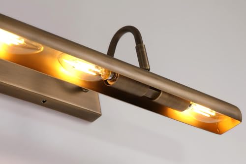 Image of 24 Inch Hardwired Gooseneck Antique Brass Picture Light for Wall, Art Light for Wall, 4 Light Bronze Picture Light
