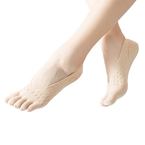 Verdancy 3 Pairs Toe Socks No Show Low Cut Socks for Women Summer Yoga Lace Liner Socks with Non-Slip Heel Grip Breathable