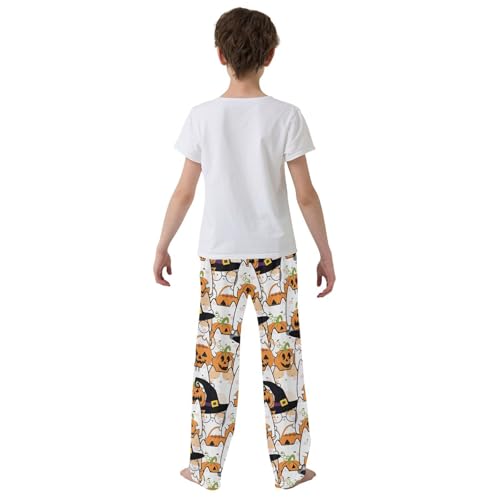 Halloween Cat Boys Long Pants Soft Trousers Elastic Waist Kids Lounge Bottoms with Pockets S-XL3