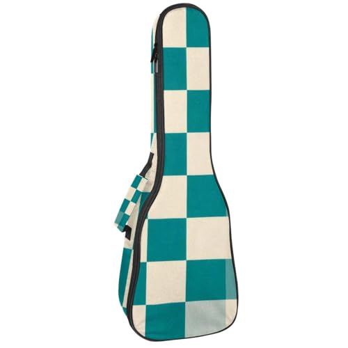 23 Inch Concert Ukulele Case Vintage Turquoise and Cream Checkerboard Ukulele Padded Bag with Storage and Shoulder Straps