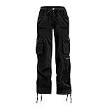 Cargo Pants Women Baggy Hiking Casual Cotton Military Tactical Army Combat Work Pants with 7 Pockets,Black S