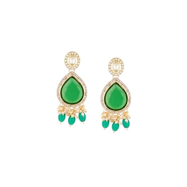 Zaveri Pearls Green Statement Stone Dazzling Austrian Diamonds Ethnic Dangle Earring For Women-ZPFK18330