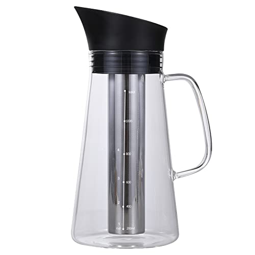 Cafetera fría de vidrio de 1,5 L y acero inoxidable, hermética, con boquilla y asa, para una extracción suave de frío de bajo ácido en casa u oficina
