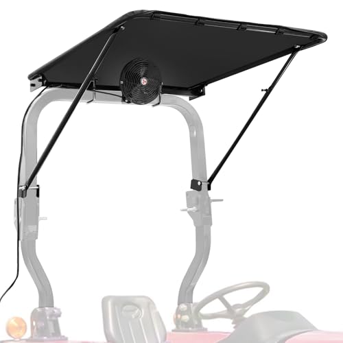 CarriTurf Universal Tractor Canopy with Electric Cooling Fan for ROPS UV-Resistant Sunshade with Active Airflow for Compact Tractors Riding & Zero Turn Mowers Easy Bolt-On Installation