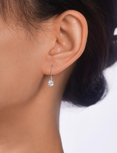 IMOLOVE Moissanite Leverback Drop Earrings for Women, Dangle Earrings 925 Sterling Silver with 18K White Gold Plated, Delicate Wedding Jewelry Gifts 1CT — view 4