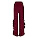 Womens Dance Party Pants High Waist Fashion Ruffles Split Stretchy Comfy Wide Leg Sweatpant Dressy Casual Trouser Wine X-Large