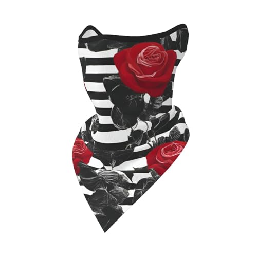KPXXAQT Máscara deportiva resistente al viento con estampado de rosas rojas y negras y blancas, polaina térmica para el cuello, multifuncional, para esquí al aire libre