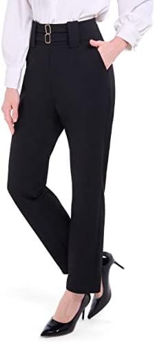 PUWEER Black Dress Pants for Women Business Casual High Waisted Ankle Work Pants for Women Straight Leg Office Trousers