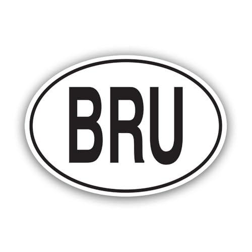BRU Brunei Country Code Euro Oval Sticker for Water Bottle Phone Tumbler Hard hat - Four Pack