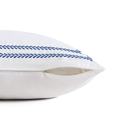 Image of Laura Ashley - Euro Sham Covers, Soft Cotton Decorative Pillow Covers with Zipper Closure, 26x26, Room Decor with Embroidered Vine Border, Set of 2 (White /Deep Blue)