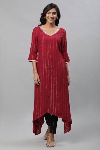 Image of Maroon Embroidered Asymmetrical Kurta