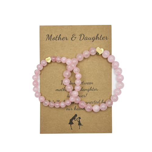 Mother Daughter Bracelets Mom Daughter Matching Heart Natural Stone Bracelet for Mama Me